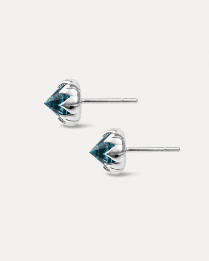 Stud Protea em Ouro Branco 18k e Topázio London Pequeno