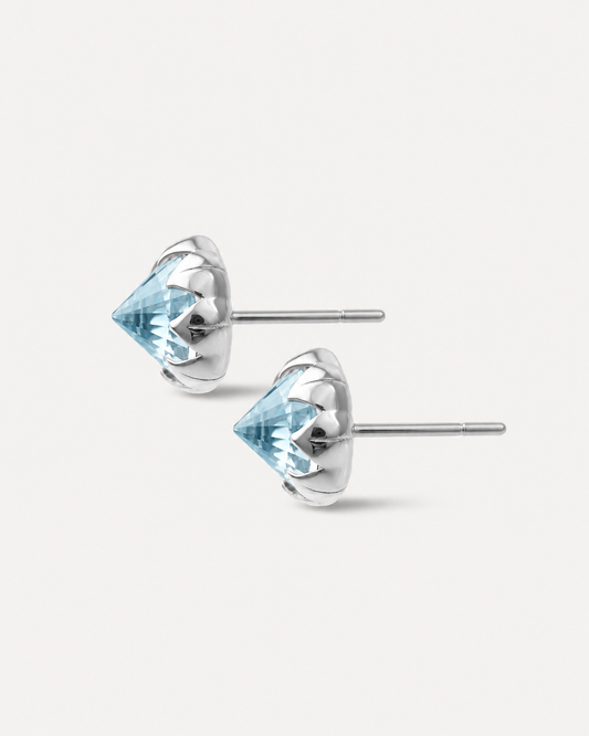 Stud Protea em Ouro Branco 8k  e Topázio Sky Grande